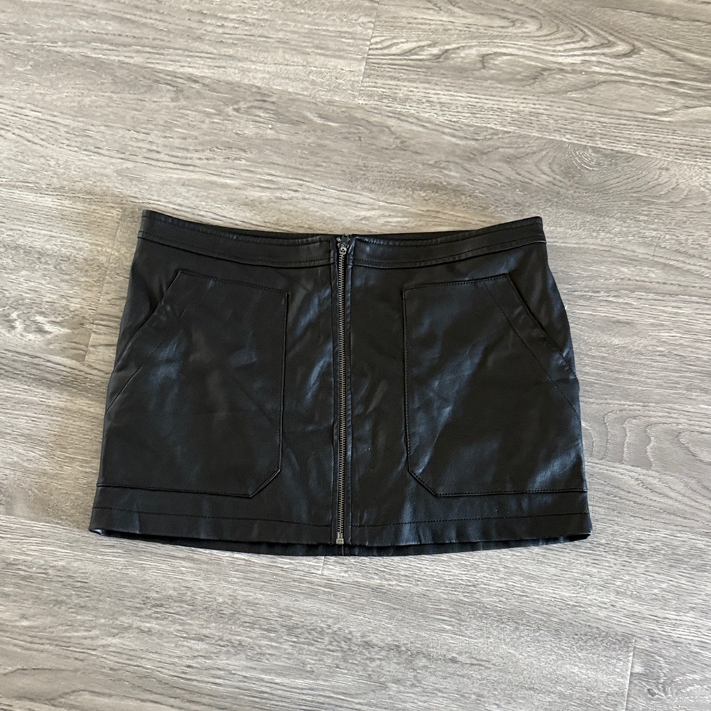 Free People Maya Faux Leather Front-Zip Mini Skirt